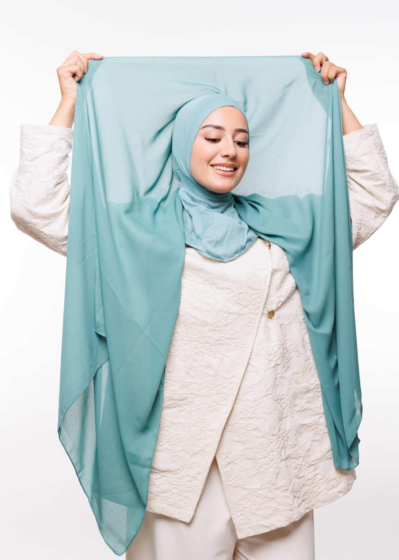 شال كريب حريري بالبوني "النينجا" - أخضر مائي