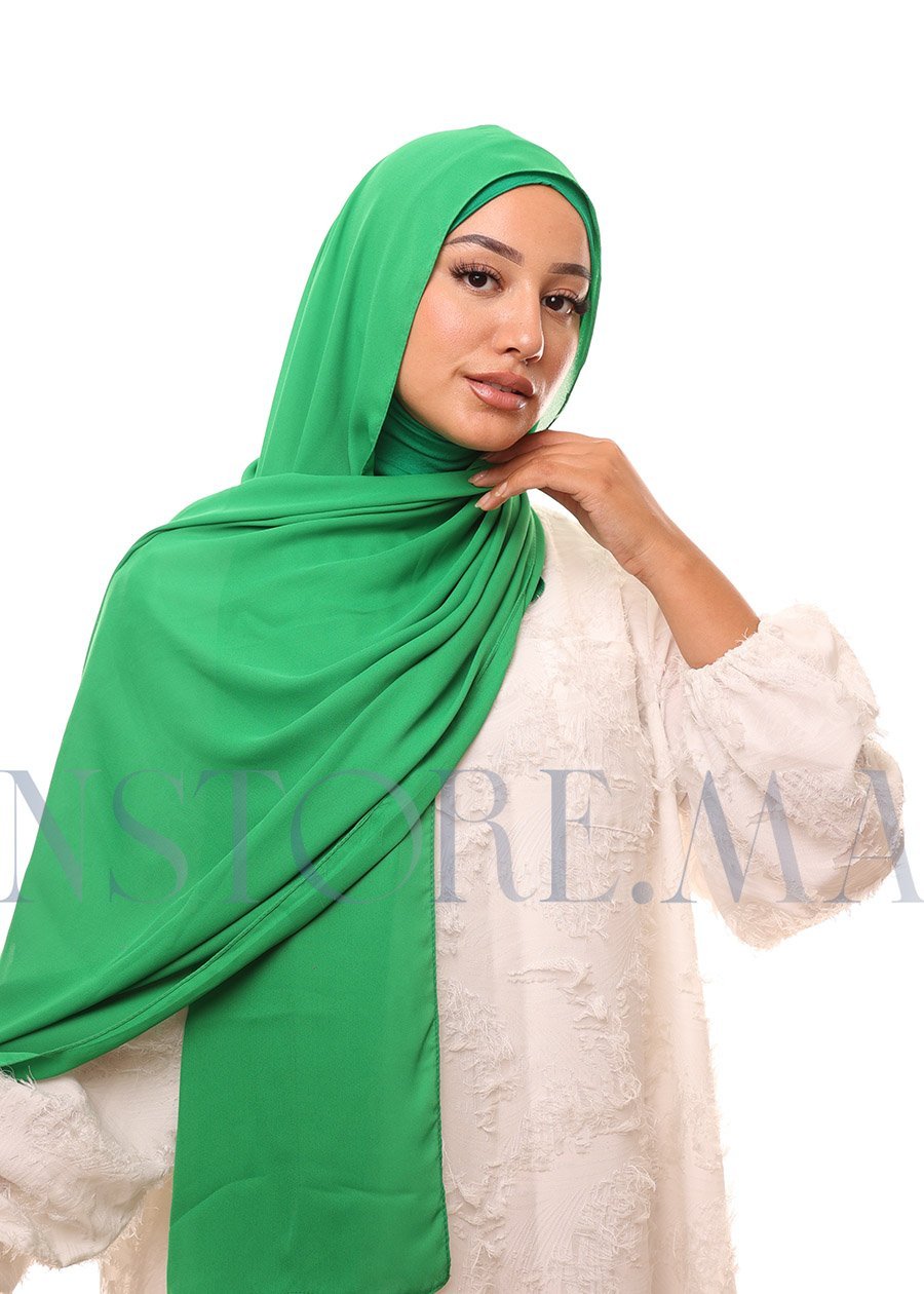 شال كريب حريري بالبوني "النينجا"  - أخضر ملكي -