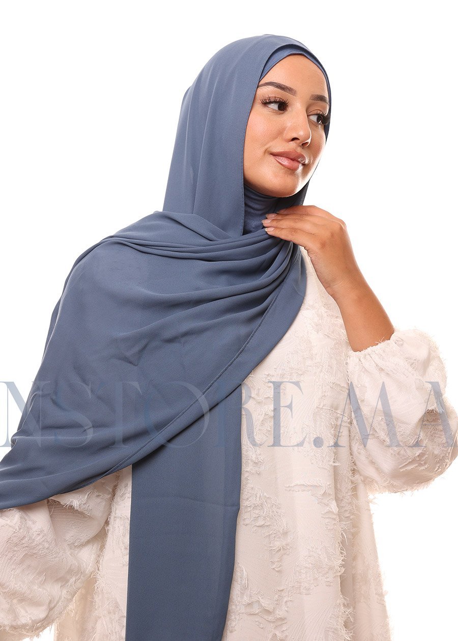 شال كريب حريري بالبوني "النينجا" - أزرق بترولي