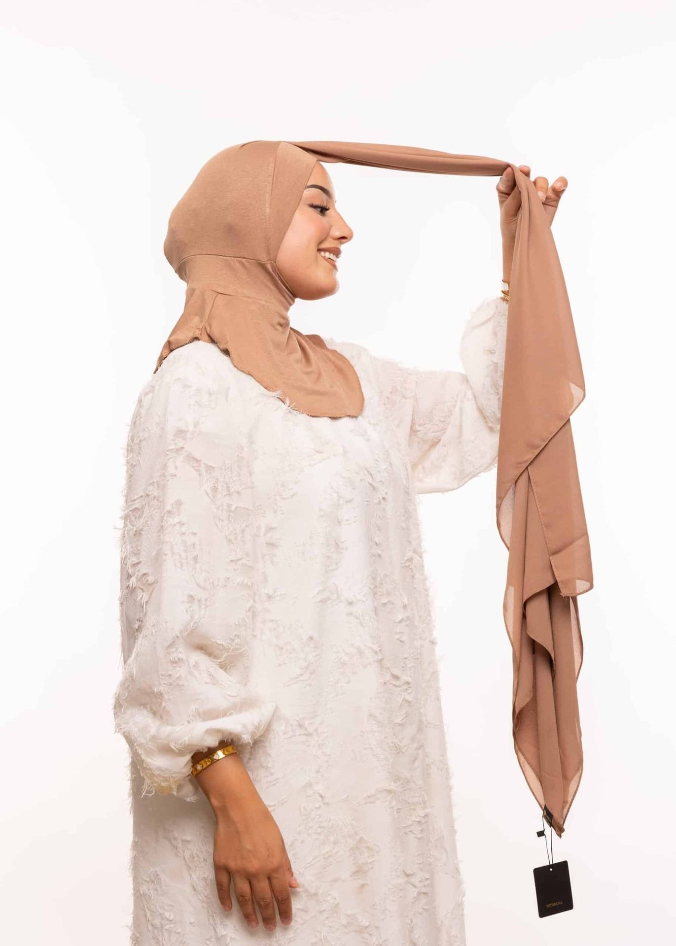 شال كريب حريري بالبوني " النينجا " - بني كاكاو