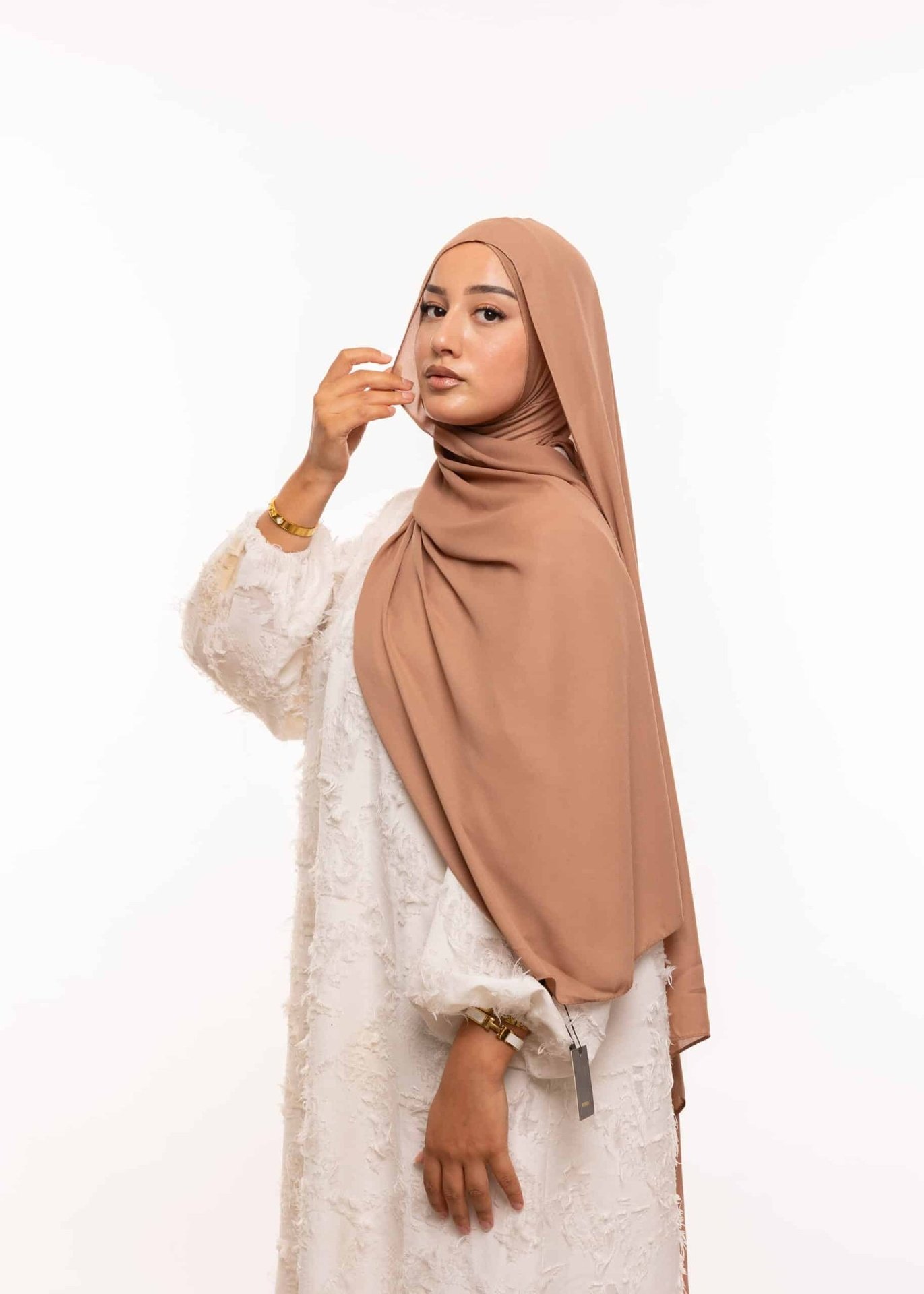 شال كريب حريري بالبوني " النينجا " - بني كاكاو