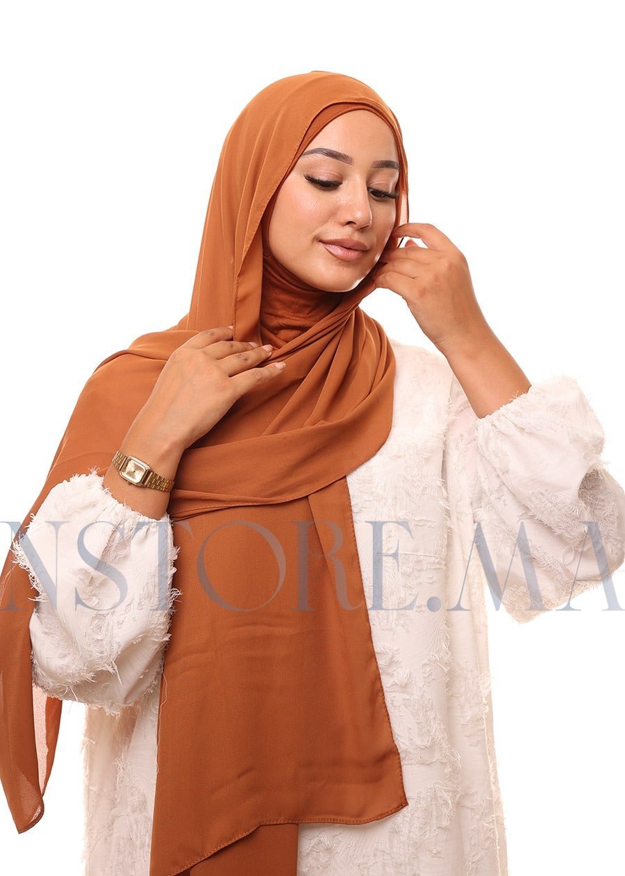 شال كريب حريري بالبوني "النينجا" - بني كراميل