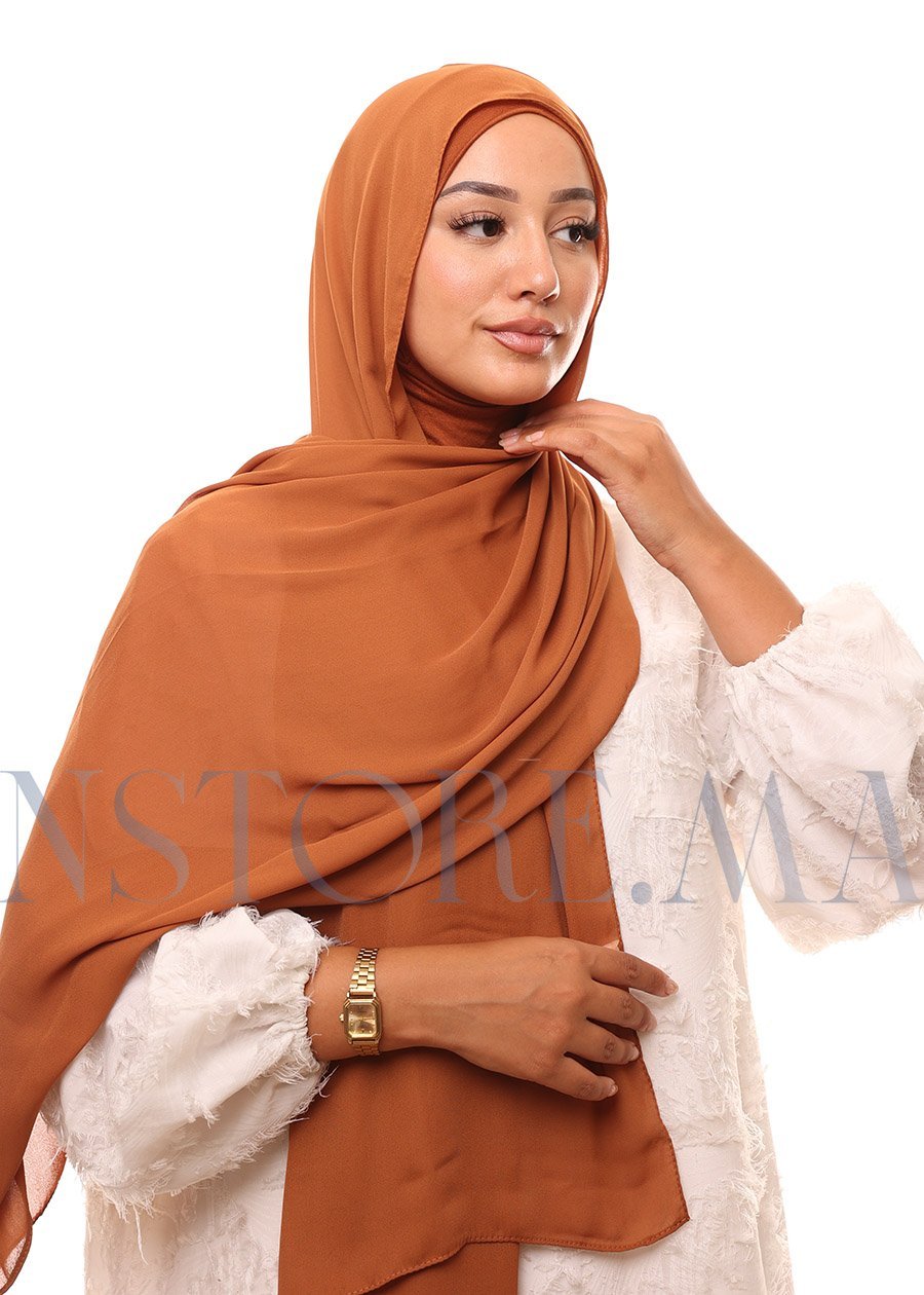 شال كريب حريري بالبوني "النينجا" - بني كراميل