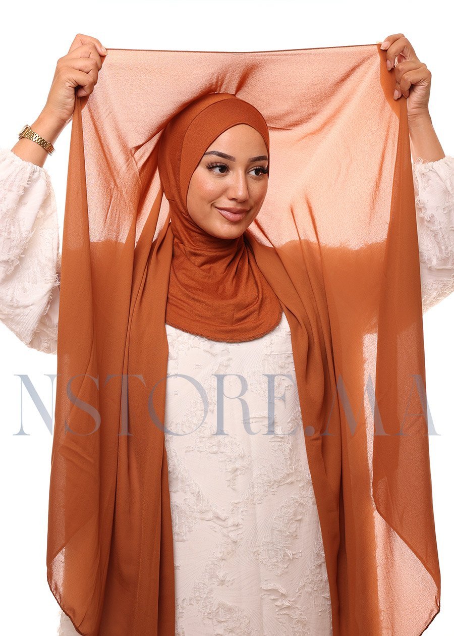 شال كريب حريري بالبوني "النينجا" - بني كراميل