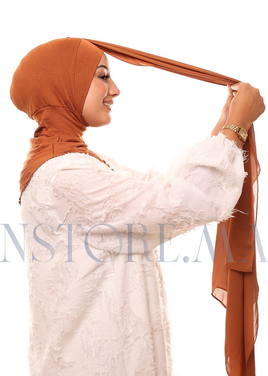 شال كريب حريري بالبوني "النينجا" - بني كراميل