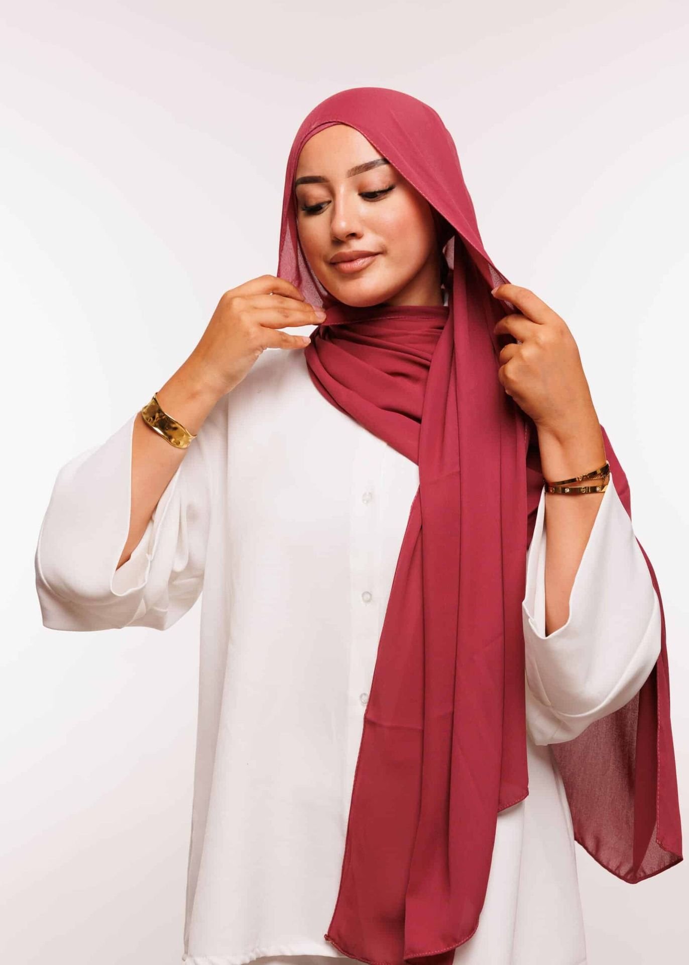 شال كريب حريري بالبوني "النينجا" - بورجوندي