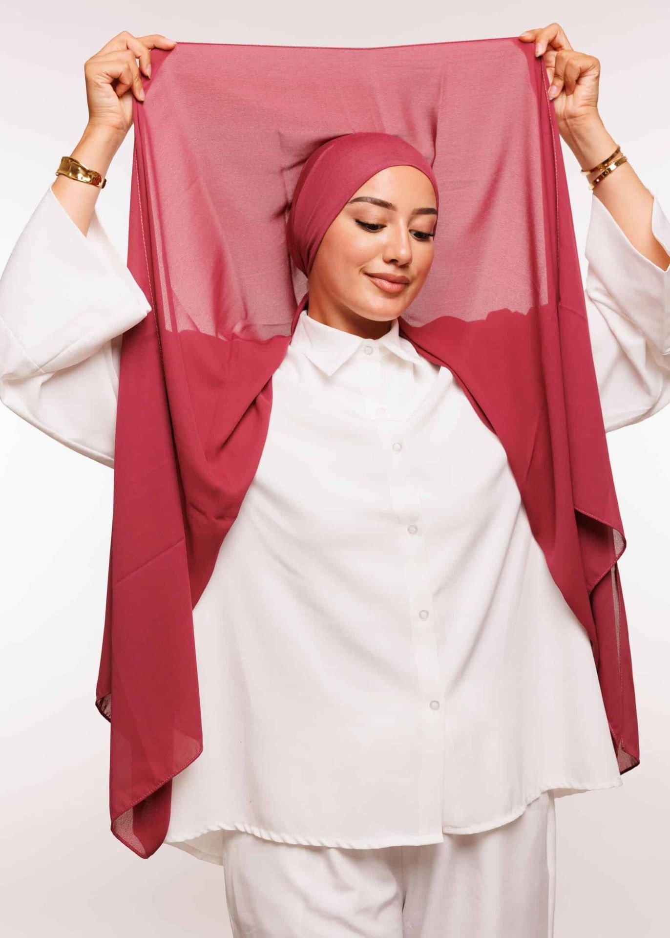 شال كريب حريري بالبوني "النينجا" - بورجوندي