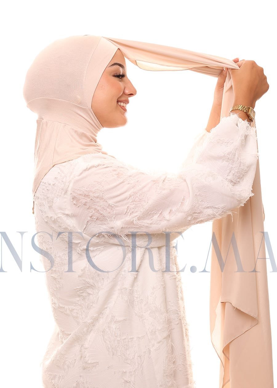 شال كريب حريري بالبوني "النينجا" - بيج فاتح -