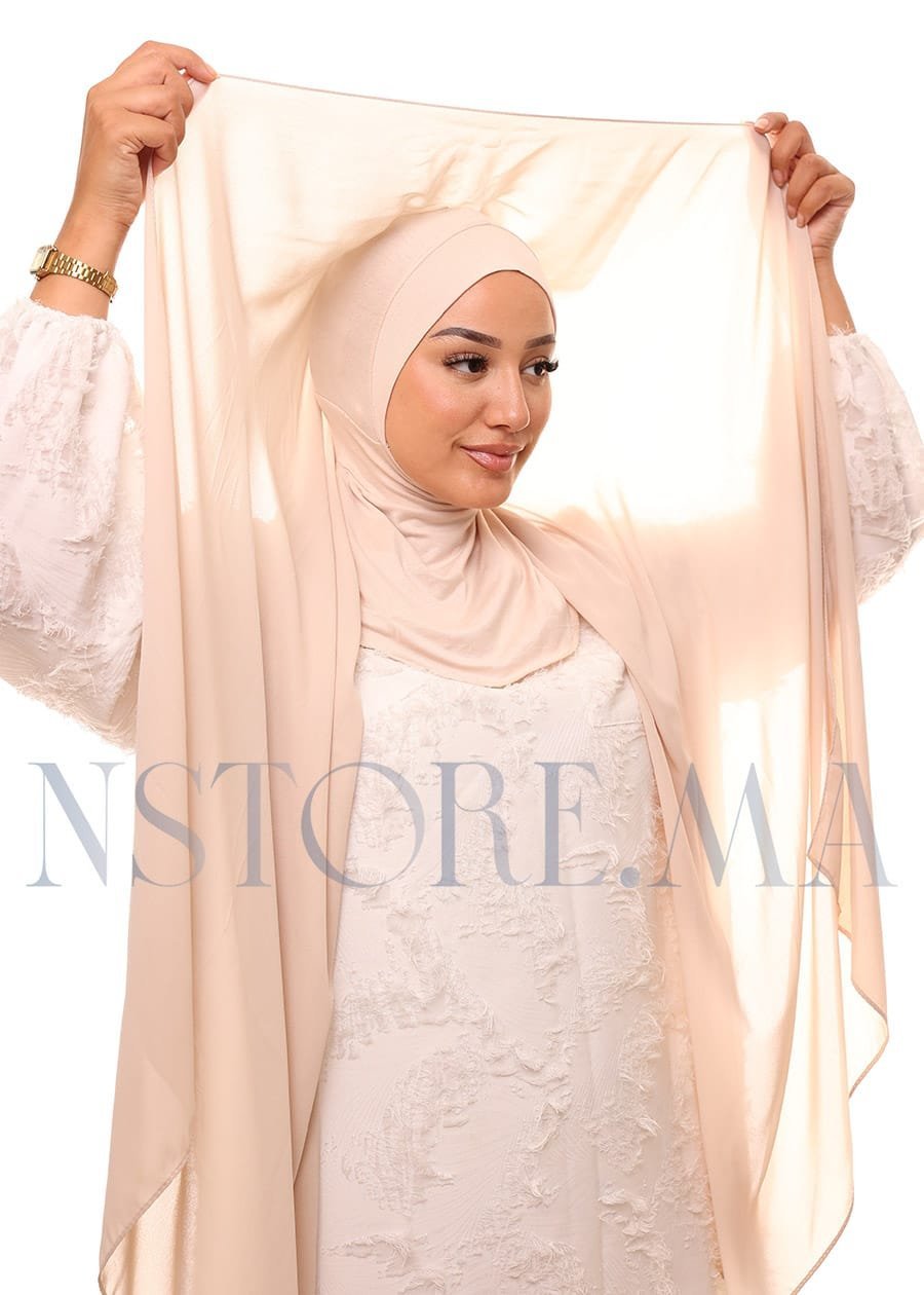 شال كريب حريري بالبوني "النينجا" - بيج فاتح -