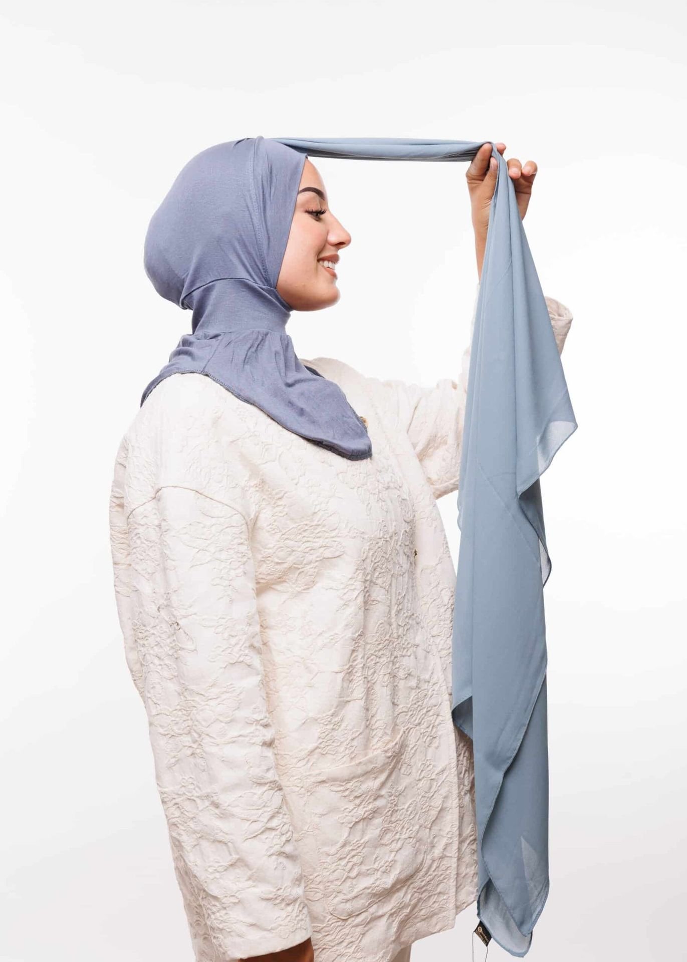 شال كريب حريري بالبوني "النينجا" - تركواز باستل