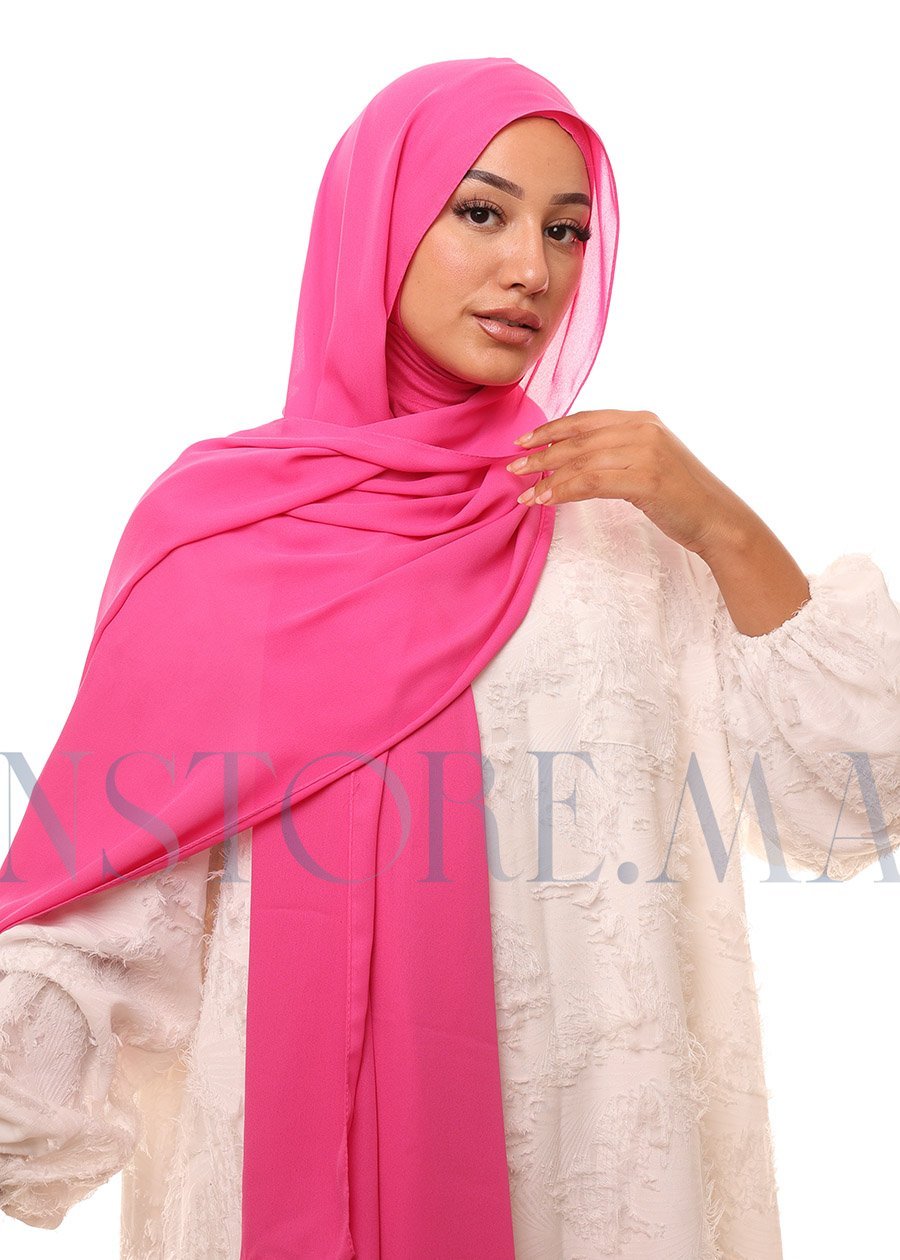 شال كريب حريري بالبوني "النينجا" - وردي باربي