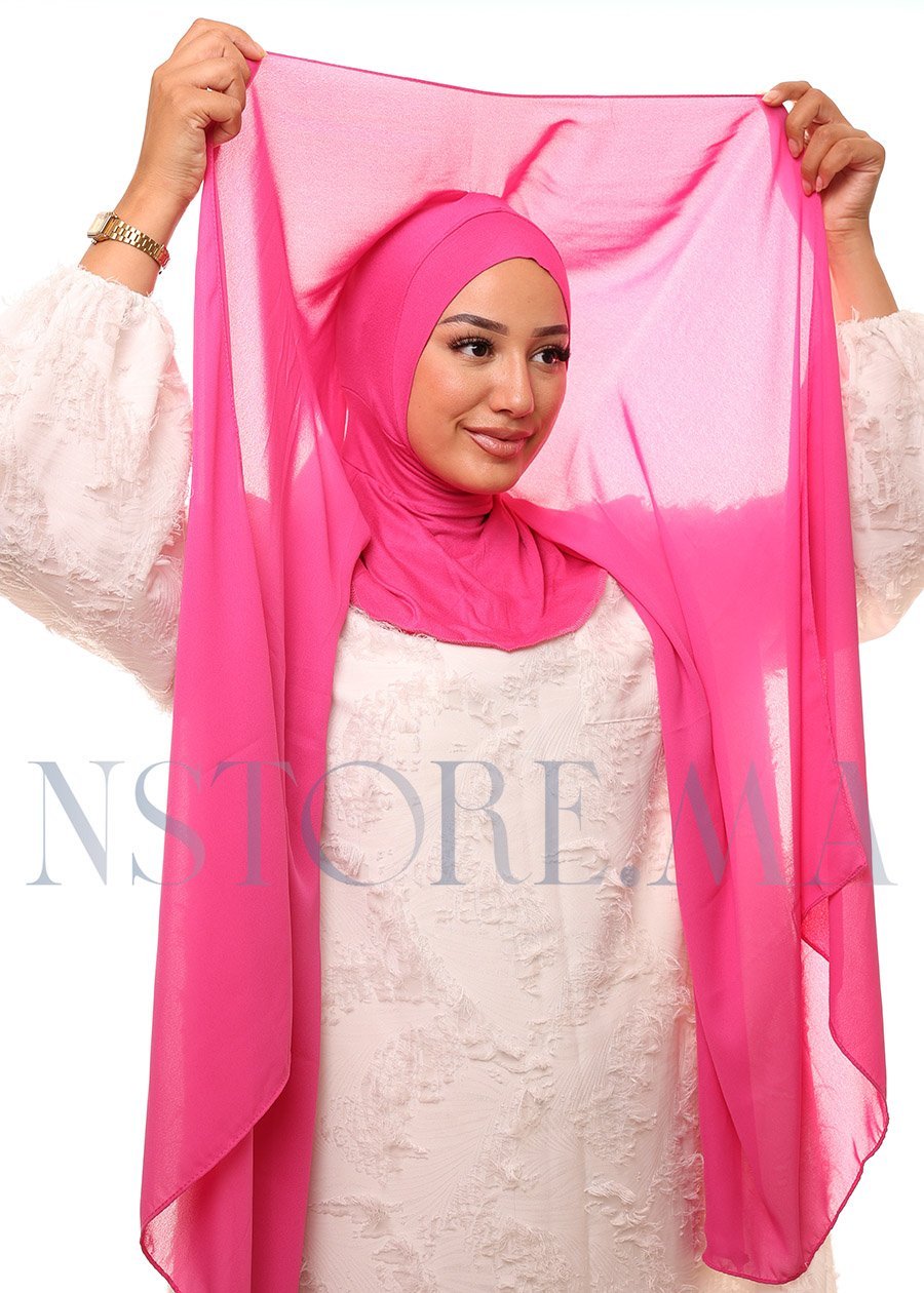 شال كريب حريري بالبوني "النينجا" - وردي باربي