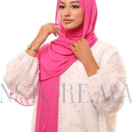 شال كريب حريري بالبوني "النينجا" - وردي باربي