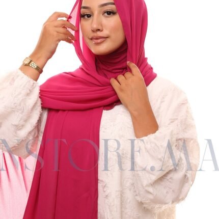 شال كريب حريري بالبوني "النينجا" - وردي فوشيا